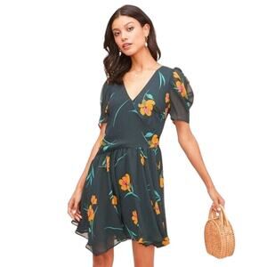ASTR Green Floral Asymmetrical Drop Waist Dress X-Small